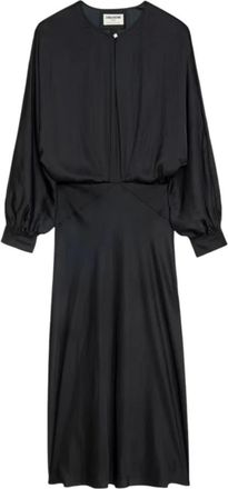 Zadig&Voltaire Midi Dresses, female, Black, Size: M Black Satin Dress with Diamond Button