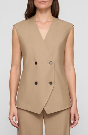 Lafayette 148 New York Tropical Wool Blend Double Breasted Vest in Brownstone at Nordstrom, Size 16