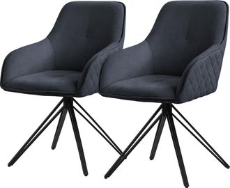 ML Design Ml-design - Set 2x Silla De Comedor Giratoria Con Respaldo Y Reposabrazos Asiento Antracita De Tela Tejida Tapizado Con Patas De Metal Sill&oacute;n Dise&ntilde;o E