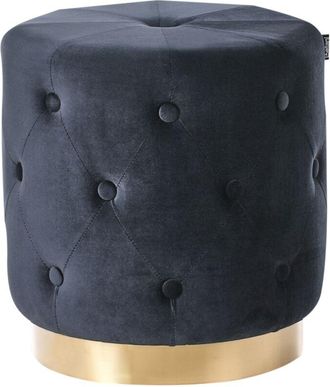 Beliani Beliani - Puf Tapizado En Terciopelo Negro Con Base Dorada 40 X 41 Cm Con Botones Reposapi&eacute;s Glamour Carrollton