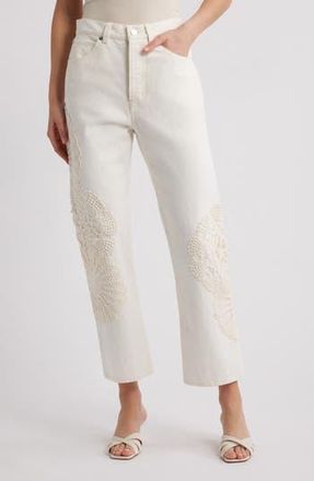 Frame Denim The Vertical Crochet High Waist Crop Relaxed Straight Leg Jeans in Au Natural Clean at Nordstrom Rack, Size 27