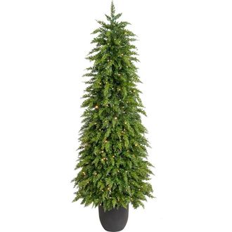 Glitzhome 3FT-5FT Pre-lit Christmas Artificial Cedar Porch Tree with Remote Controller in Green at Nordstrom, Size Medium