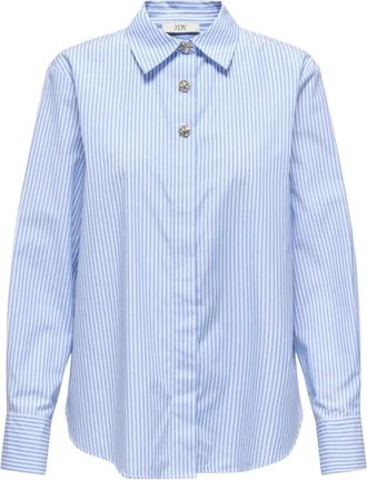 Jacqueline de Yong Klassiek Langarm Knopen Blouse - Dames - Overhemden - Blauw - M - Katoen - Overhemden