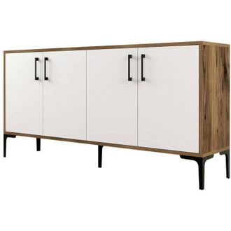 Dmora Aparador Daltobell, Buf&eacute; De Sal&oacute;n, Aparador De Sal&oacute;n, Despensa De Cocina, 160x35h78 Cm, Nogal Y Blanco - Dmora