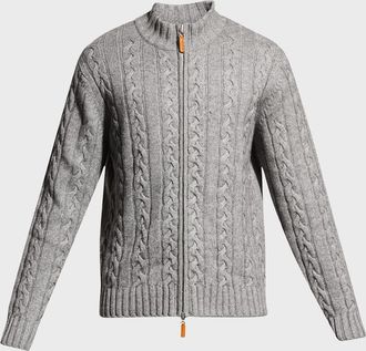 Neiman Marcus Men & apos;s Merino Wool-Cashmere Full-Zip Cable Sweater