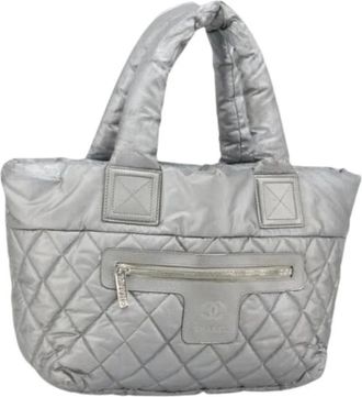 Chanel Pre-owned Tote Bags, female, Gray, Size: ONE SIZE Pre-owned Canvas Tote Bag
