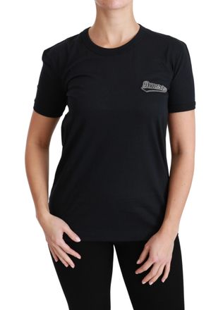 Dolce & Gabbana Vrouwen Blauwe Amore Patch Crewneck Katoen Top T-shirt