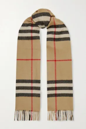 Burberry + Net Sustain Sciarpa In Cashmere A Quadri Con Frange - Marrone