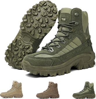 Generic Mens Leather Work Boots with Arch Support - Waterproof Anti-Puncture Hiking Shoes(Green-d,6.5)