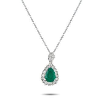 Luxury Bazaar Platinum 0.36ct Diamond and Emerald Pendant Necklace MF17-041426