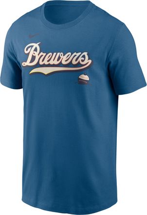 Nike Milwaukee Brewers City Connect Wordmark Nike Mens MLB T-Shirt in Blue | N1994GWMZB-APT