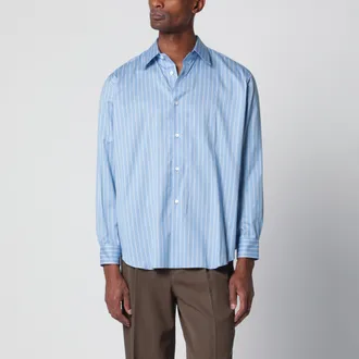 Auralee Camicia a righe azzurra in cotone e seta