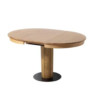 Woodek Mesa de comedor &oslash;120 cm, extensi&oacute;n 40 cm, roble macizo, acabado mate