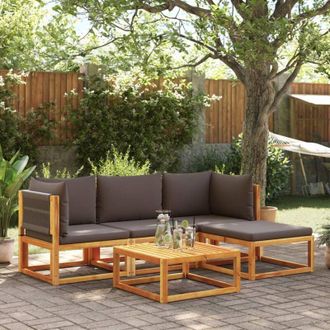 vidaXL Conjunto De Sof&aacute; De Jard&iacute;n De 5 Piezas Con Cojines De Madera De Acacia Y Cuerda Vidaxl
