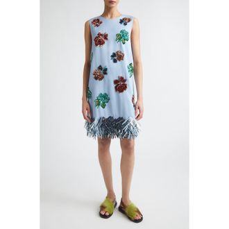 Marni Sequin Fringe Sleeveless Shift Dress in 00B21 Light Blue at Nordstrom, Size 6 Us