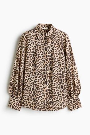 H&M Balloon-sleeved Shirt in Beige/leopard Print at Nordstrom, Size Xx-Small