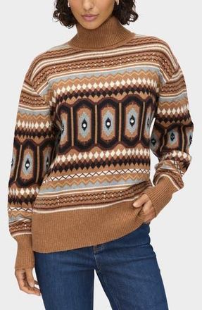 Aligne Christine Embellished Fair Isle Cotton & Wool Blend Turtleneck Sweater in Brown at Nordstrom Rack, Size X-Small