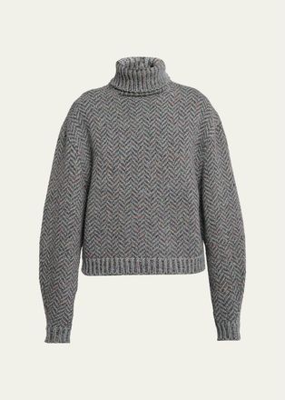 Gabriela Hearst Courtney Cashmere Herringbone Turtleneck Sweater