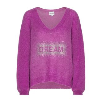 Americandreams Silja V Neck Crystal Pullover - Dames - V-hals truien - Paars - M - Wol - Truien & Vesten