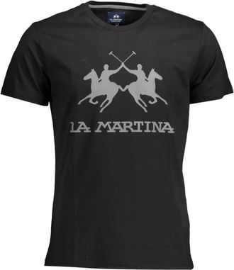 La Martina Elegant Crew Neck Tee met Iconische Print - Heren - T-shirts - Zwart - L - Katoen - Tops
