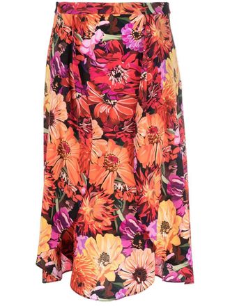 Stella McCartney floral-print petal midi skirt - women - Silk - 42 - Red