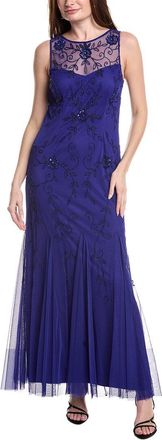 Adrianna Papell Bead Mesh Long Dress