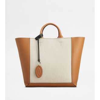 Tod's Tods Double Up Shopping Bag in Leather and Canvas Medium