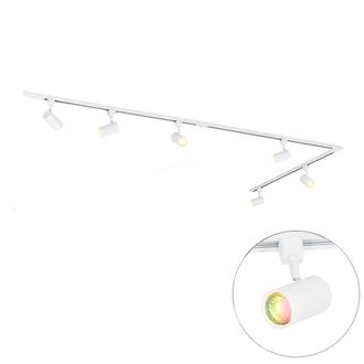 QAZQA Qazqa Moderno Sistema De Iluminaci&oacute;n De Riel Inteligente Con 6 Focos Blancos Monof&aacute;sicos De 300 Cm - Iconic Jeana Acero Redonda /alargada Adecuado Par