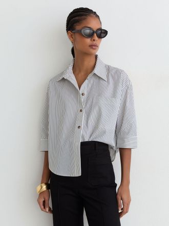 Reiss Cotton Striped Cropped Shirt, 12