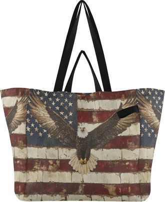 Generic Flag Beige Hawk print Reusable Canvas Tote Bag, Heavy Duty Grocery Shopping Bag with Double Handles Hard Bottom Large Capacity Work Groceries Travel