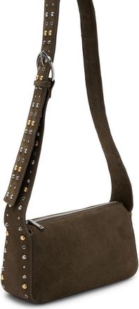 Mango Suede Stud Crossbody Bag in Khaki Green at Nordstrom