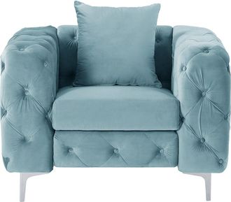 Vente-Unique Poltrona Chesterfield in Velluto azzurro pastello - EDWINA