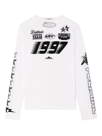 Zadig&Voltaire multi cross floc timo long-sleeved T-shirt - men - Organic Cotton - L - White