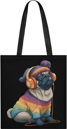 Generic Music Lover Pug Tote Bag for Women Men Shoulder Bags Purses Pouch Handbags