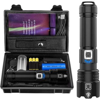 OEM Linterna Led Ultrabrillante, 10.000 L&uacute;menes, Recargable, Resistente Al Agua Ip67, Linterna T&aacute;ctica P70 Con 5 Modos, Zoom, Para Camping, Senderismo Y E