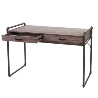 Hhg Nunca Usado] Escritorio Hhg 049, Mesa De Oficina Escritorio Para Ordenador, Dise&ntilde;o Industrial 75x120x60cm Estructura 3d, Aspecto Roble Silvestre Marr&oacute;