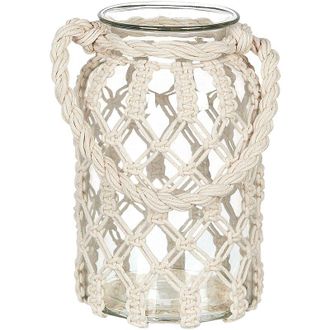 Beliani Linterna De Vidrio Blanco Crema 31 Cm Farol Tarro Asa De Cuerda Vela Boho Jalebi
