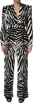 Dolce & Gabbana Womens Zebra-Print Viscose Jumpsuit Black Elastane Pant Suits