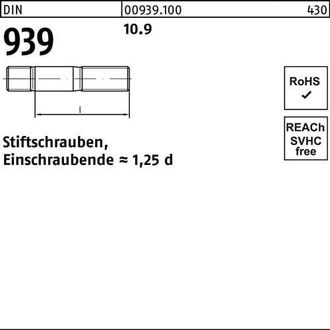 OEM Stiftschraube Din 939 M12x 40 10.9 Einschraubende=1,25d 50 St&uuml;ckperno Prisionero Din 939 M12x 40 10.9 Extremo De Atornillado=1,25d 50 Piezas