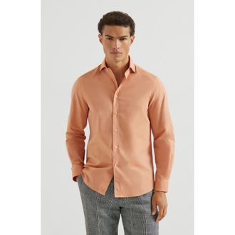 Brunello Cucinelli Poplin shirt in Apricot at Nordstrom, Size Xxx-Large Eu