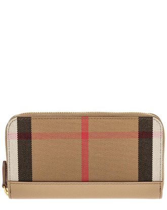 Burberry House Check & Leather Zip Around Wallet