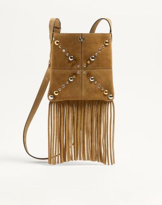 Valentino Garavani Borsa A Spalla Piccola Valentino Garavani Nellc&ocirc;te In Suede Con Frange Donna HAVANA BEIGE UNI