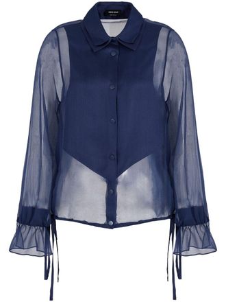 Giorgio Armani semi-sheer long-sleeve silk top - women - Silk - 40 - Blue