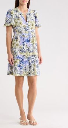 Connected Floral Puff Sleeve Tiered Dress in Moss at Nordstrom Rack, Size 12