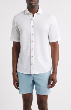 Johnnie-O Surfsucker Knit Short Sleeve Button-Up Shirt in White at Nordstrom, Size Xx-Large
