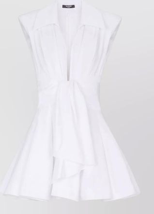 Balmain knee length dress deep v neck tie waist