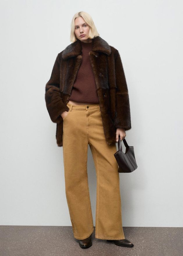 Mango Jean velours côtelé large taille basse caramel Femme 32