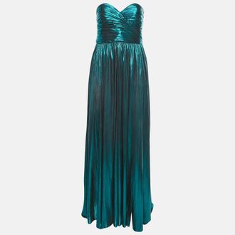 Retrof&ecirc;te Green Pliss&eacute; Lam&eacute; Strapless Ezri Maxi Dress
