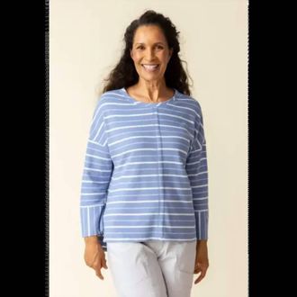 Habitat Weekend Terry Striped Boxy Crew Neck Pullover In Rain