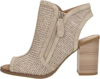 Mustang Sandalen met Hoge Hak - Dames - Sandalen met hakken - Beige - 36 EU - Leer - Schoenen